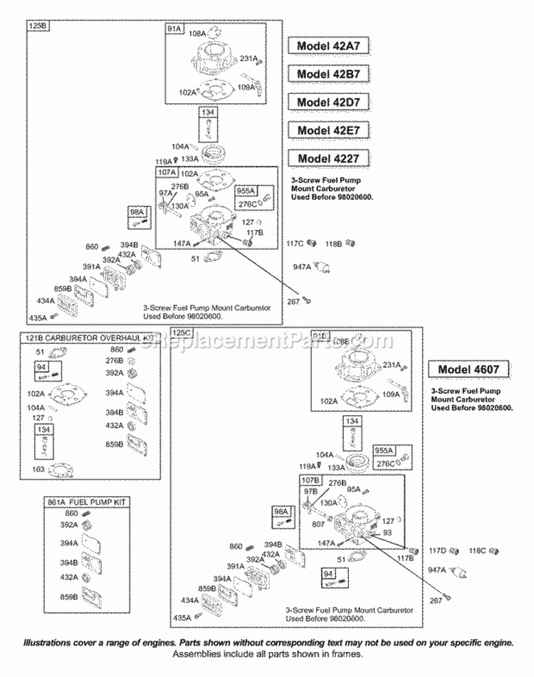 Carburetor Diagram and Parts List for 422707-1213-01  Briggs and Stratton Engine